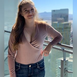 Madewell pink velvet bodysuit